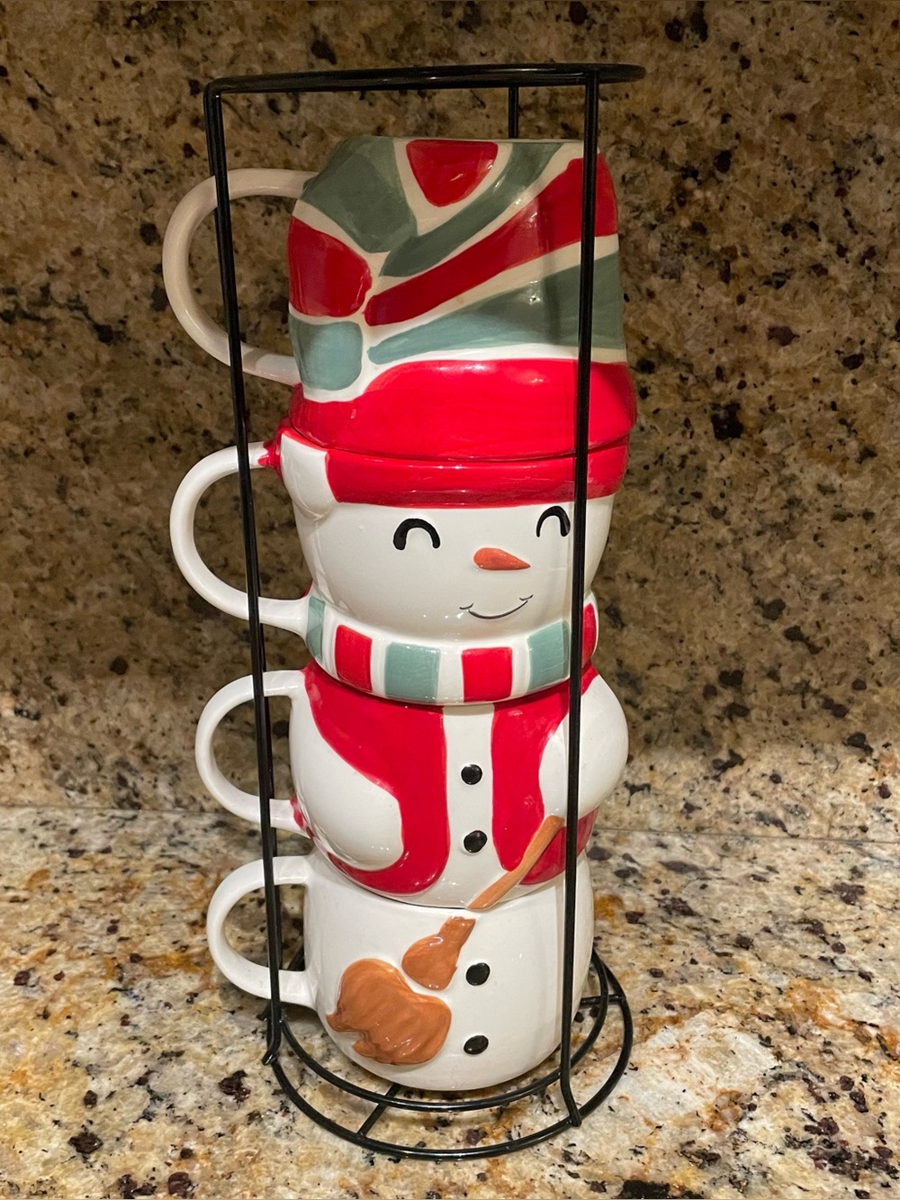 Holiday Time four piece Snowman Stacking Mug Set